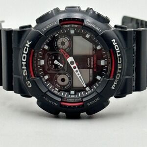 Casio G-Shock GA-100 5081 Watch Black Red Analog Digital Shock Resistant READ**